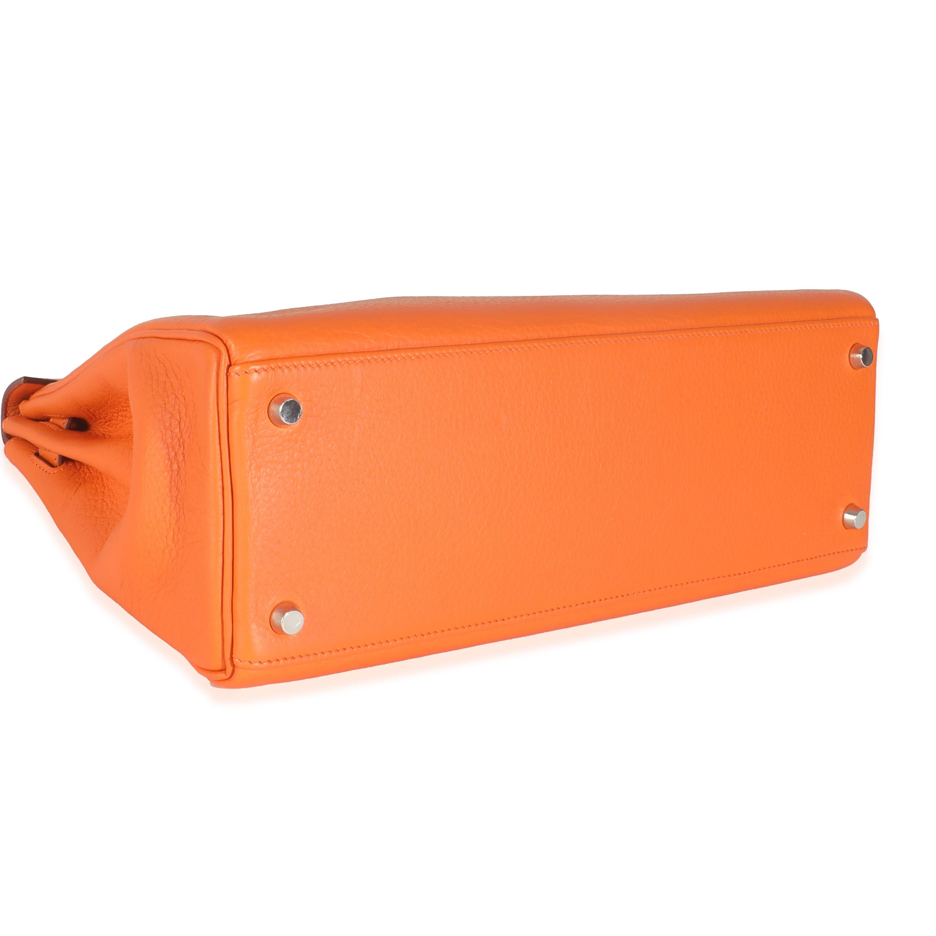 Hermès Orange Clémence Retourne Kelly 32 PHW en vente 3