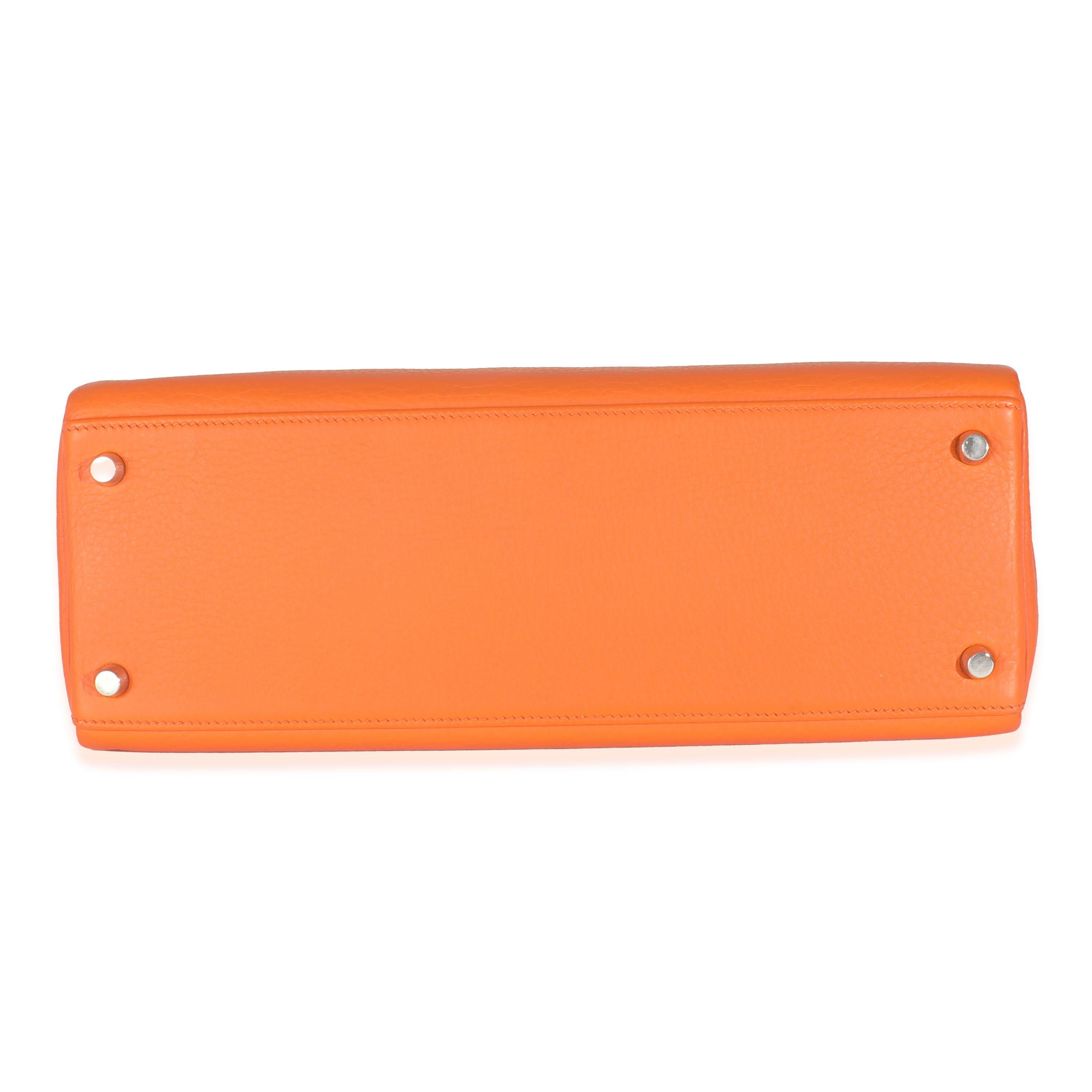 Hermès Orange Clémence Retourne Kelly 32 PHW en vente 4