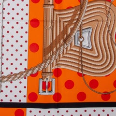 HERMES orange CLIC CLAC A POIS 140 TWILL silk Shawl Scarf