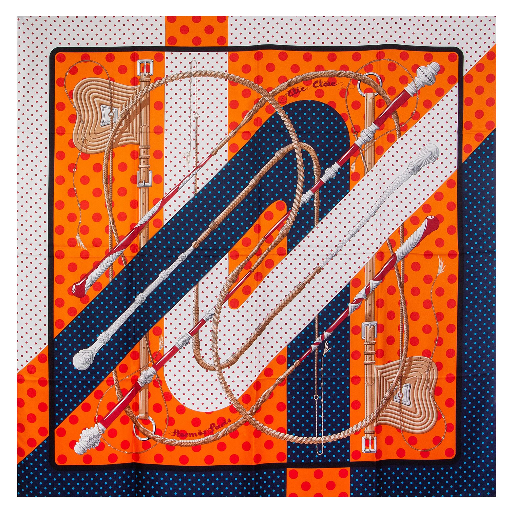 HERMES orange CLIC CLAC A POIS 140 TWILL silk Shawl Scarf at 1stDibs
