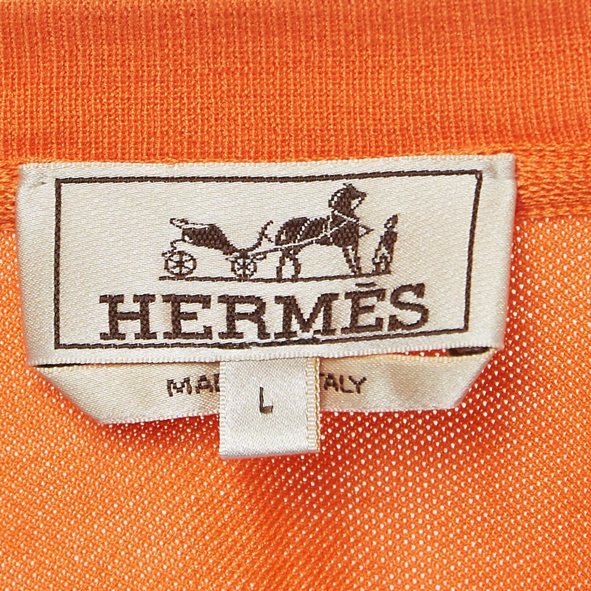 Hermes Orange Cotton Pique Crew Neck T-Shirt L In Excellent Condition In Dubai, Al Qouz 2