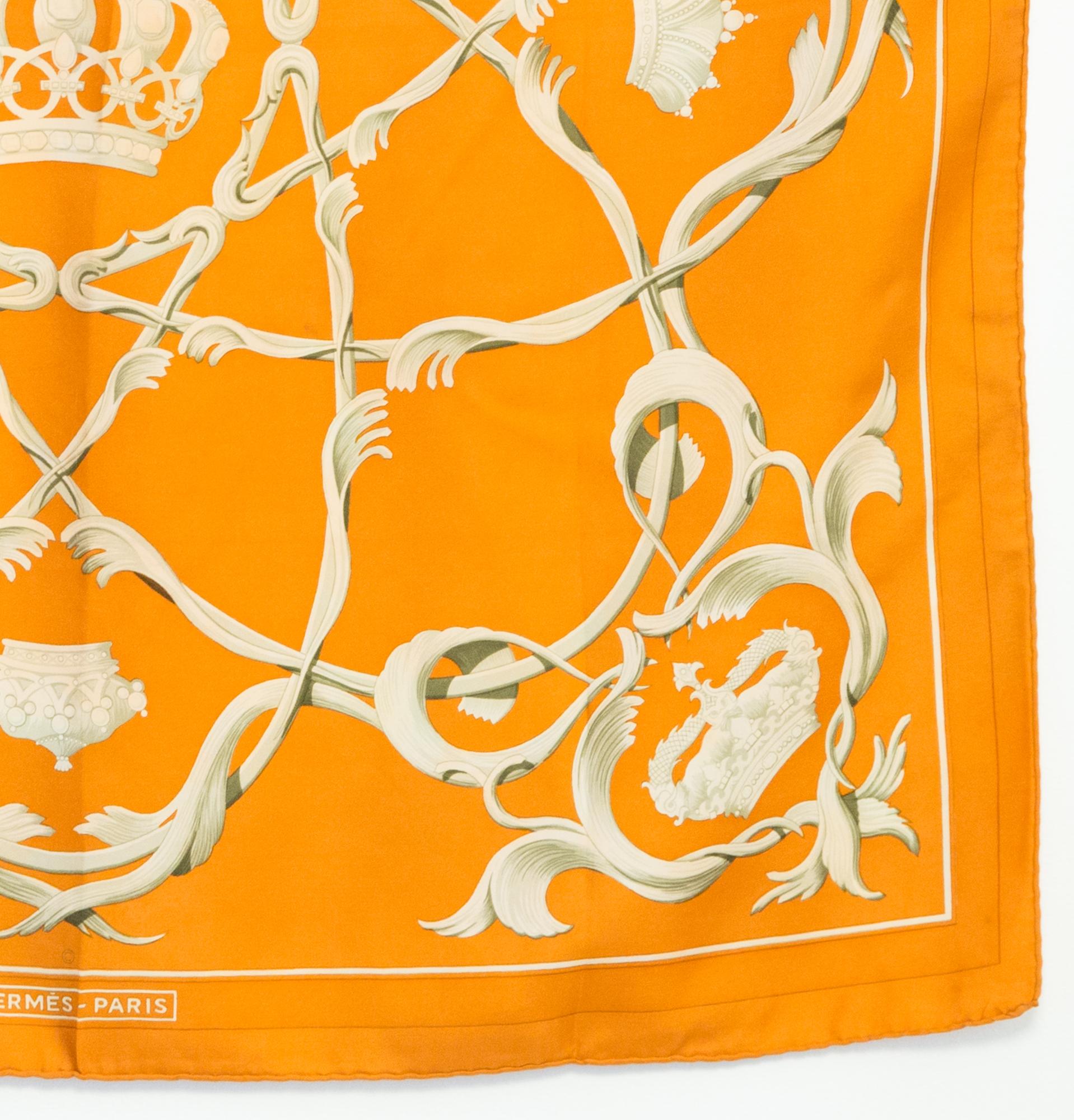 Women's or Men's Hermes Orange Crowns by Julia Abadie Silk Scarf