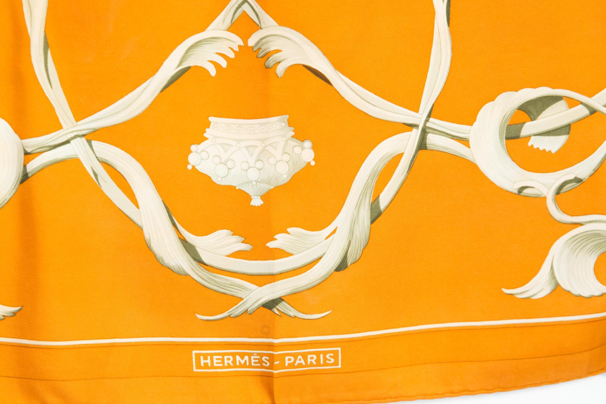 Hermes Orange Crowns by Julia Abadie Silk Scarf 1