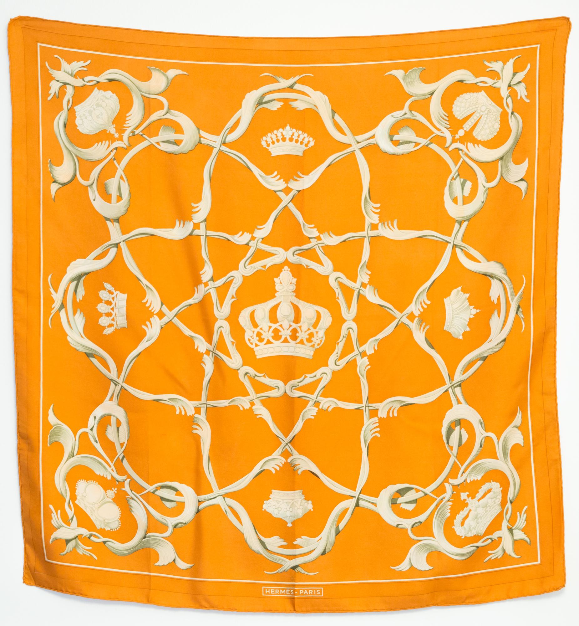 Hermes Orange Crowns by Julia Abadie Silk Scarf 2