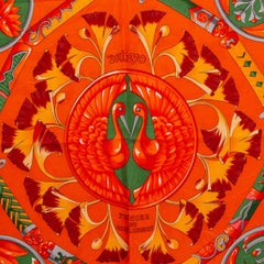 Hermes orange DAIMYO PRINCESS DU SOLEIL LEVANT 90 Scarf silk