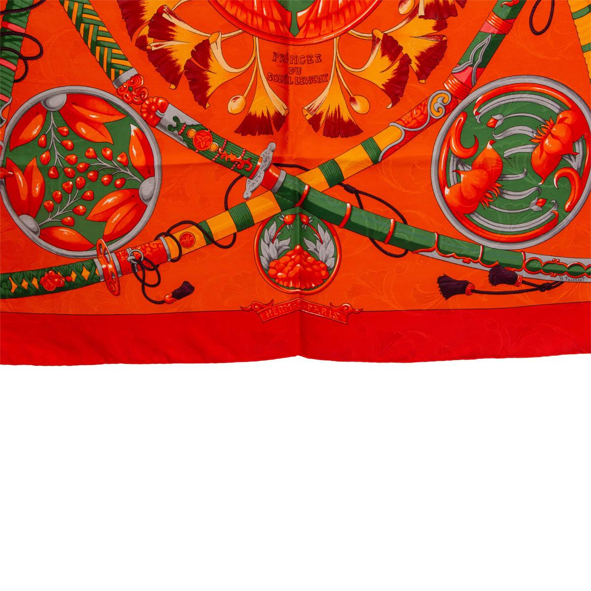Red Hermes orange DAIMYO PRINCESS DU SOLEIL LEVANT 90 Scarf silk