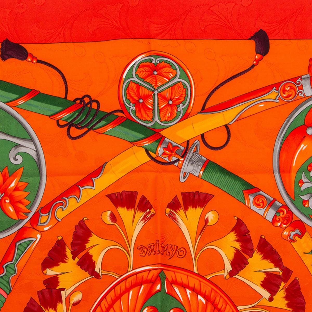Women's or Men's Hermes orange DAIMYO PRINCESS DU SOLEIL LEVANT 90 Scarf silk