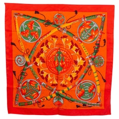 Hermes orange DAIMYO PRINCESS DU SOLEIL LEVANT 90 Scarf silk