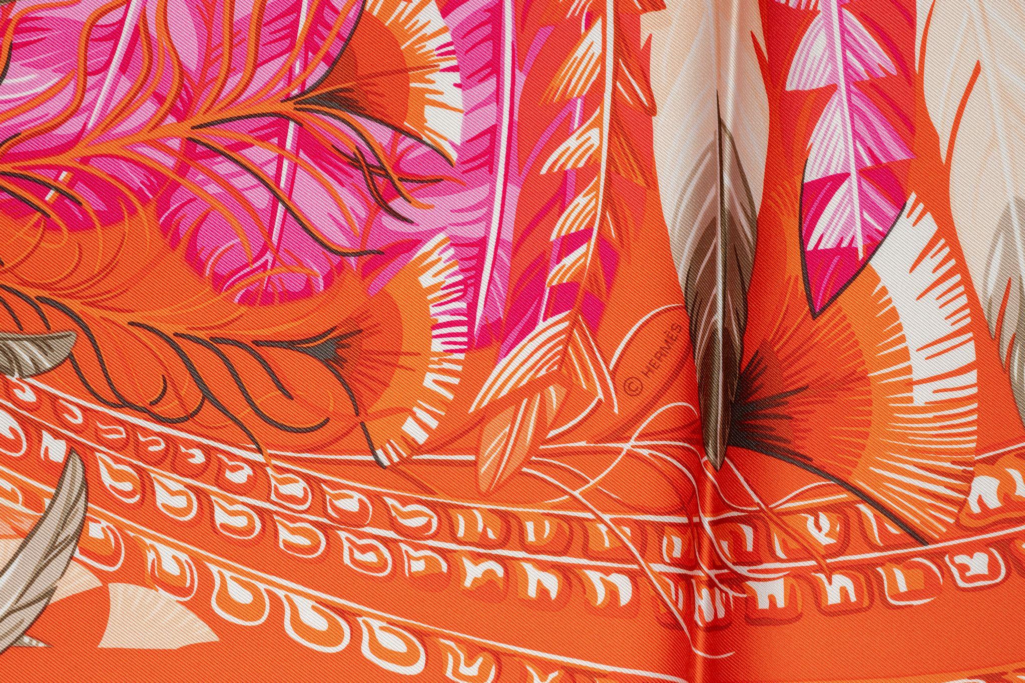 Hermès “Orange Dance Pacifique“ Scarf For Sale 1