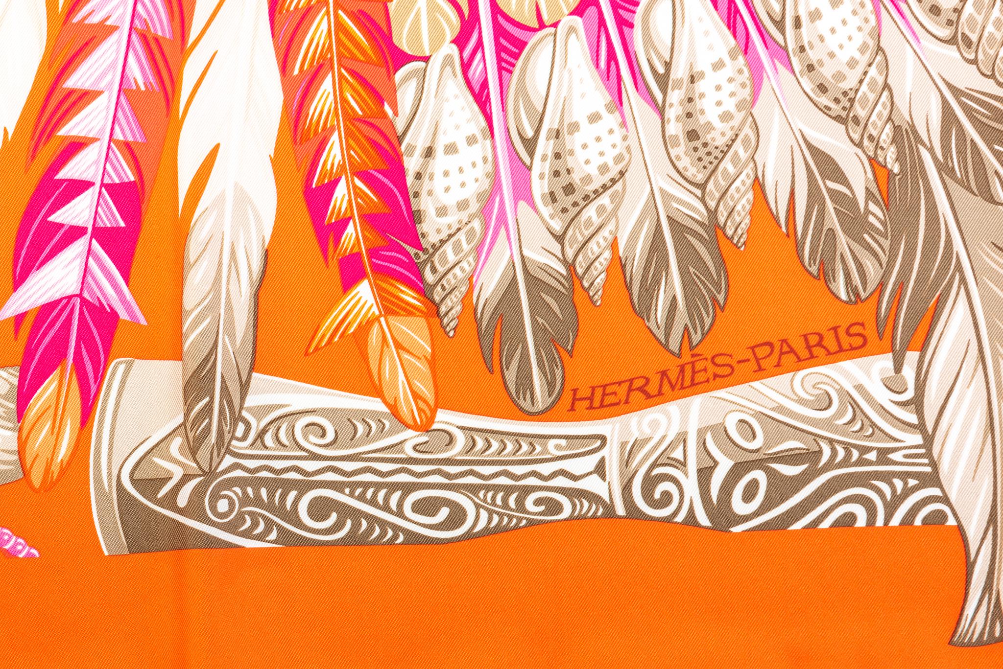 Women's Hermès Orange Danse Pacifique Silk Scarf For Sale
