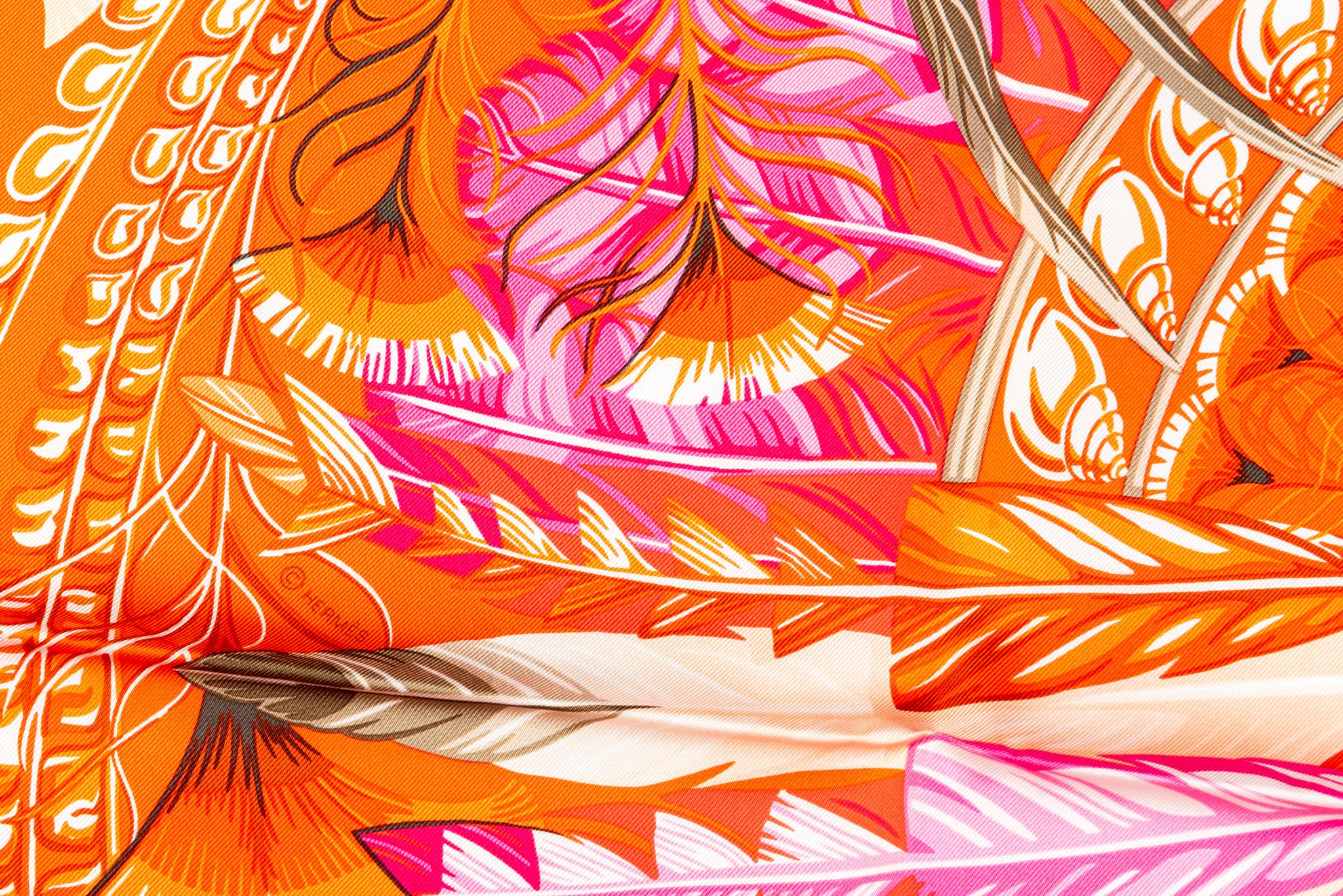 Hermès Orange Danse Pacifique Silk Scarf For Sale 2