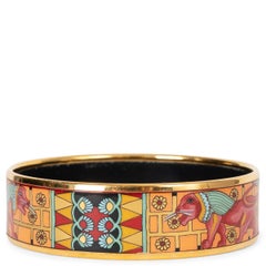HERMES orangefarbenes Emaille-Armband „BABYLONIAN LIONS WIDE“ GHW