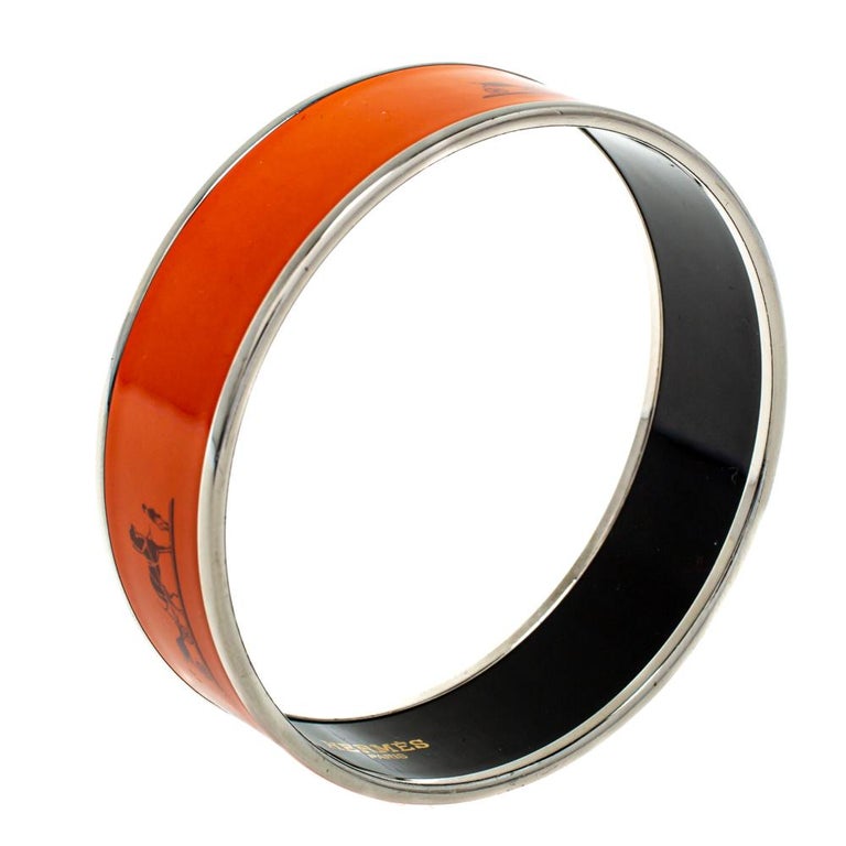 Hermès Orange Enamel Calèche Wide Bangle Bracelet at 1stDibs
