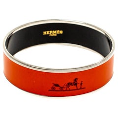 Hermès Orange Enamel Calèche Wide Bangle Bracelet