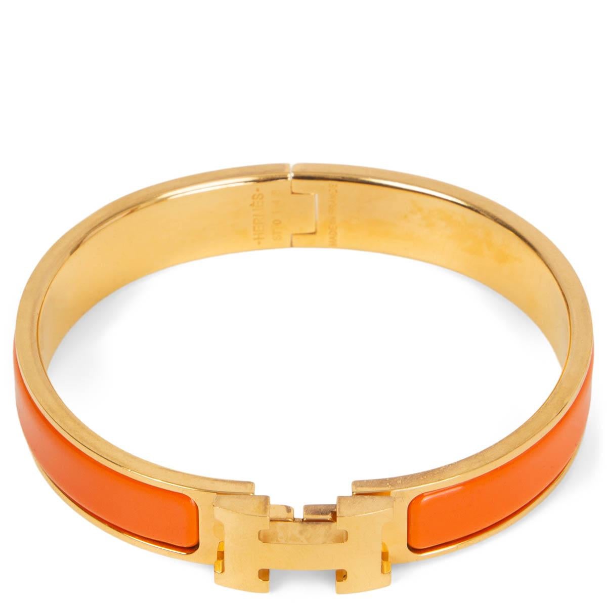 HERMES orange enamel CLIC H PM Bracelet Gold In Excellent Condition In Zürich, CH