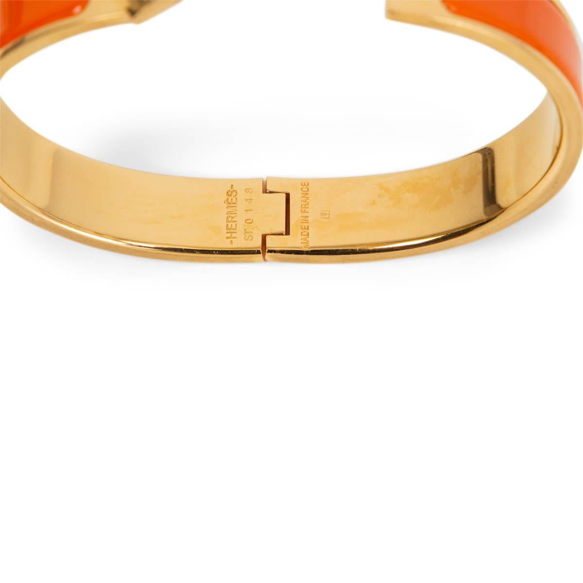 HERMES orange enamel CLIC H PM Bracelet Gold 1