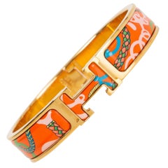 HERMES orange enamel CLIC H PM PANOPLIE EQUESTRE Bracelet Gold