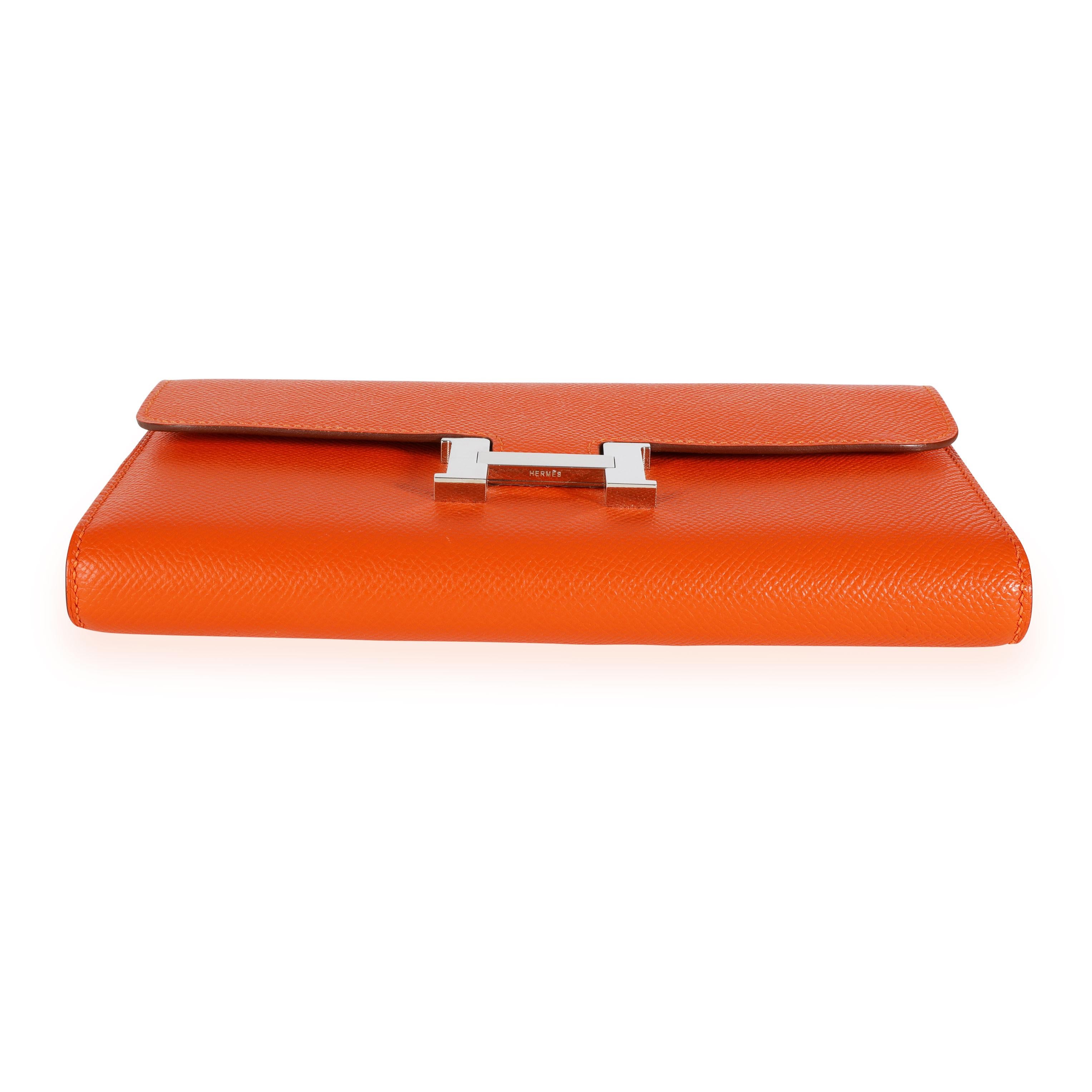 Hermès Orange Epsom Constance Long Wallet PHW In Good Condition In New York, NY