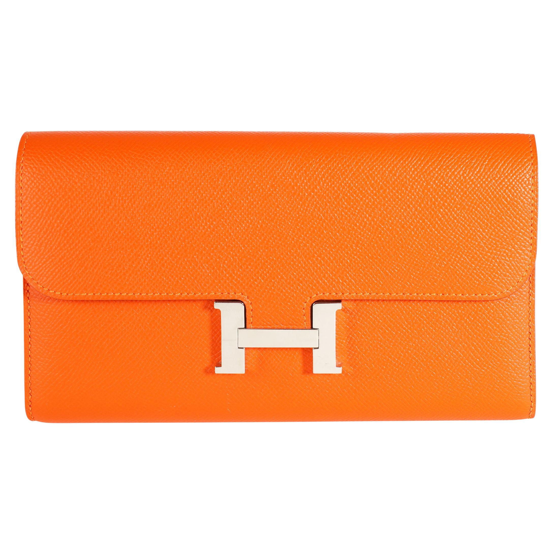 Hermès Orange Epsom Constance Long Wallet PHW