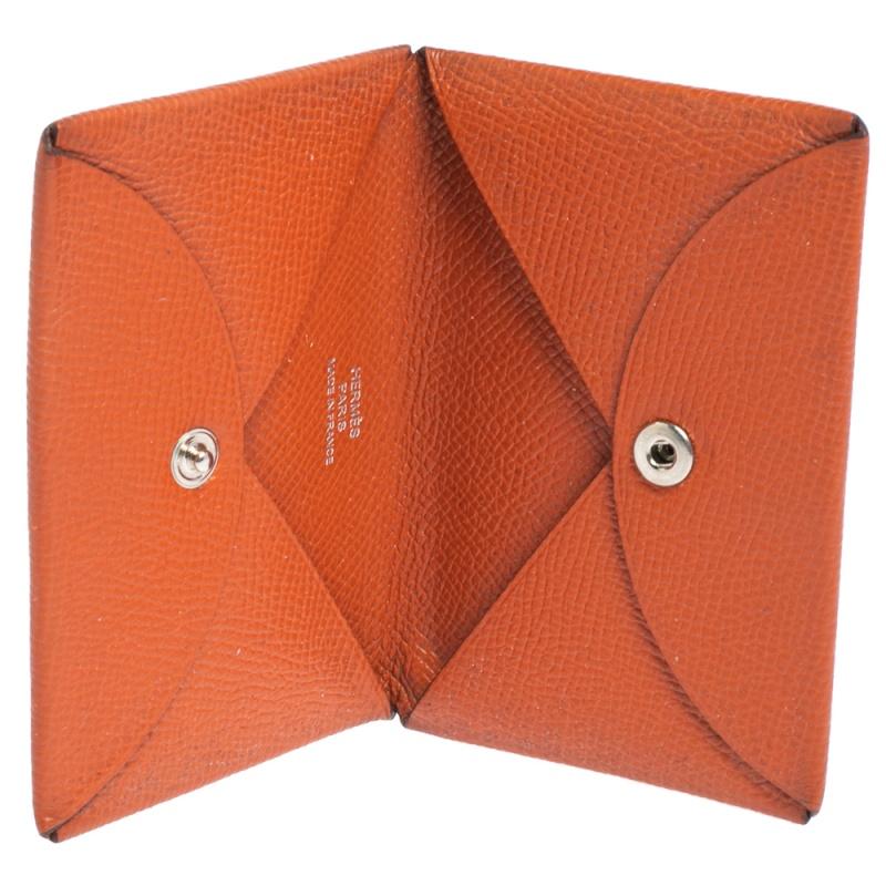 Hermès Orange Epsom Leather Calvi Card Holder For Sale 3