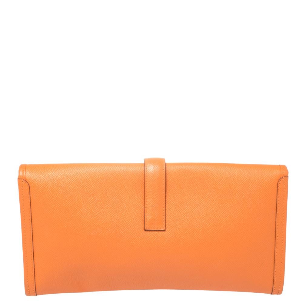 Hermes Orange Epsom Leather Elan Jige 29 Clutch In Good Condition In Dubai, Al Qouz 2