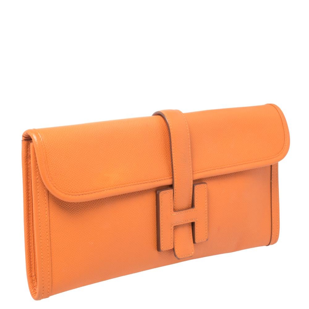 Women's Hermes Orange Epsom Leather Elan Jige 29 Clutch