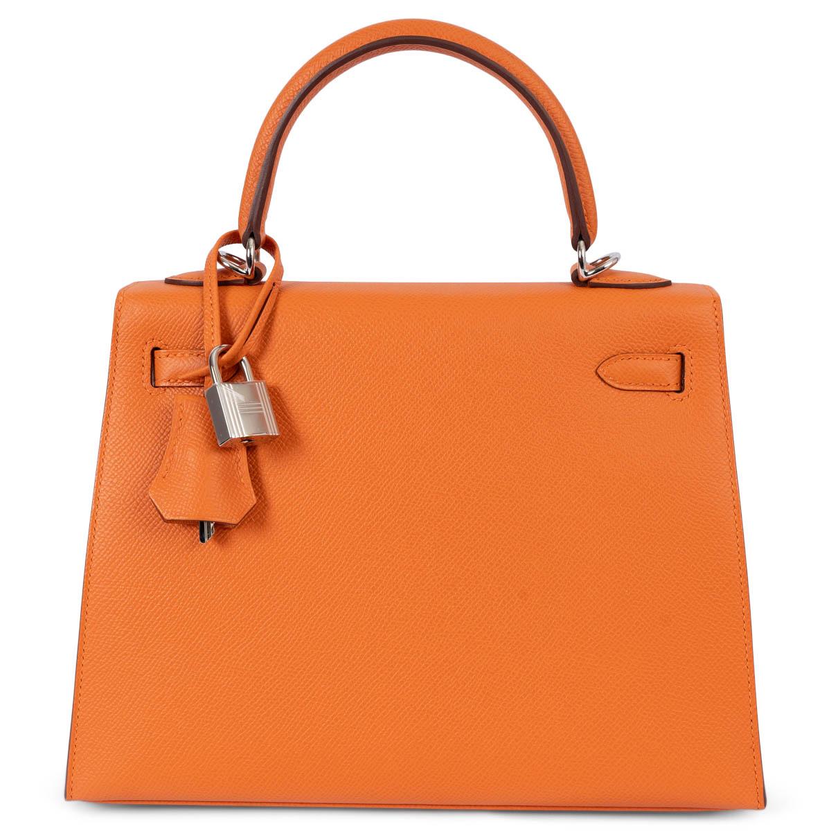 HERMES orange Epsom leather KELLY 25 SELLIER Bag Phw In New Condition For Sale In Zürich, CH