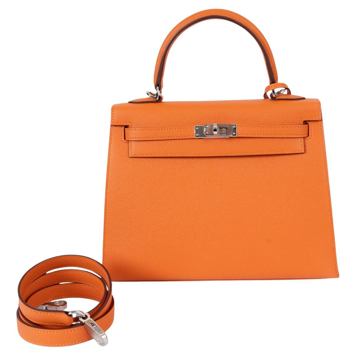 HERMES orange Epsom leather KELLY 25 SELLIER Bag Phw For Sale