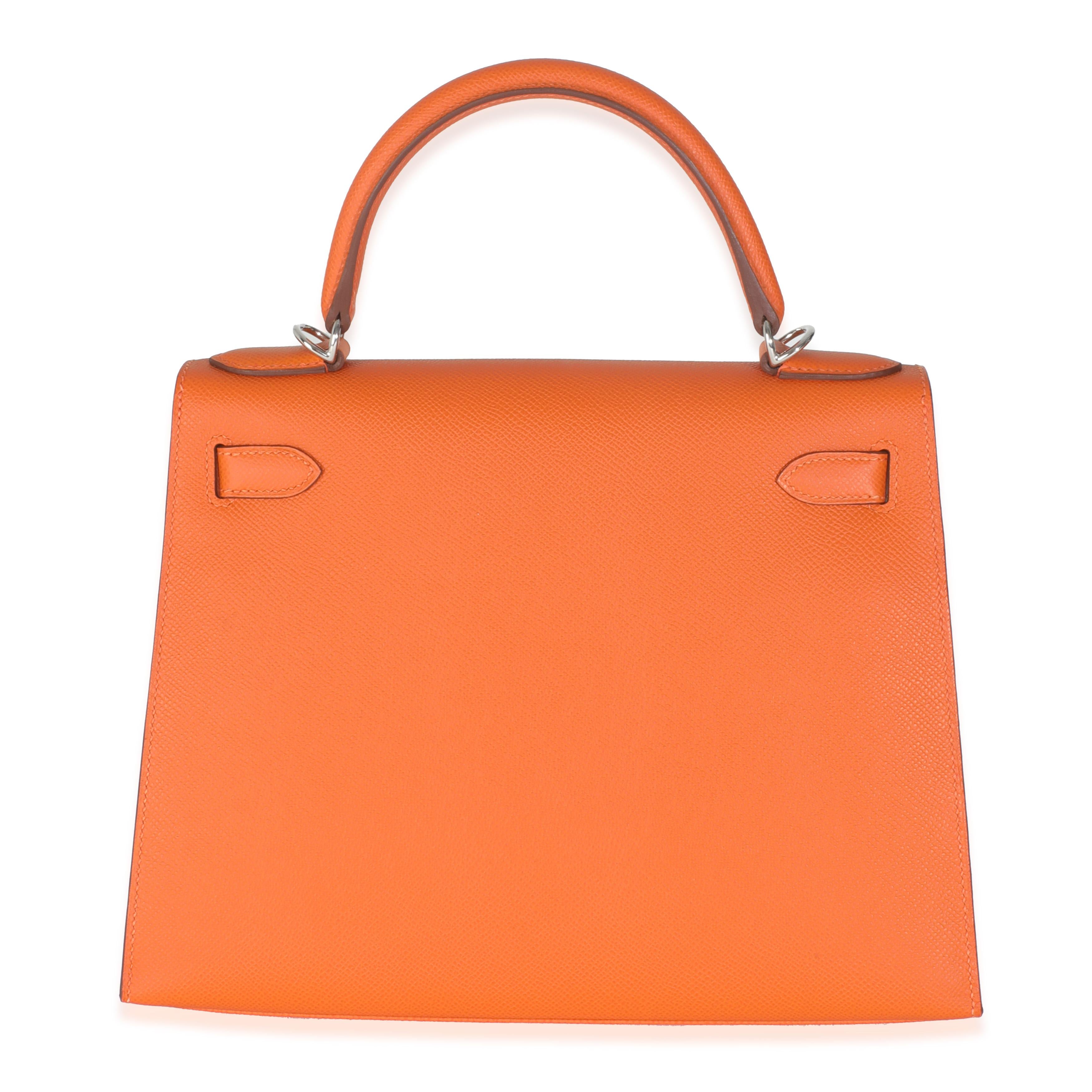 Listing Title: Hermès Orange Epsom Sellier Kelly 28 PHW
SKU: Z145411
Condition: Pre-owned 
Condition Description: Officially renamed in 1977, the Kelly tote bag from Hermès was originally called the Sac à Dépêches (which translates as ‘the dispatch
