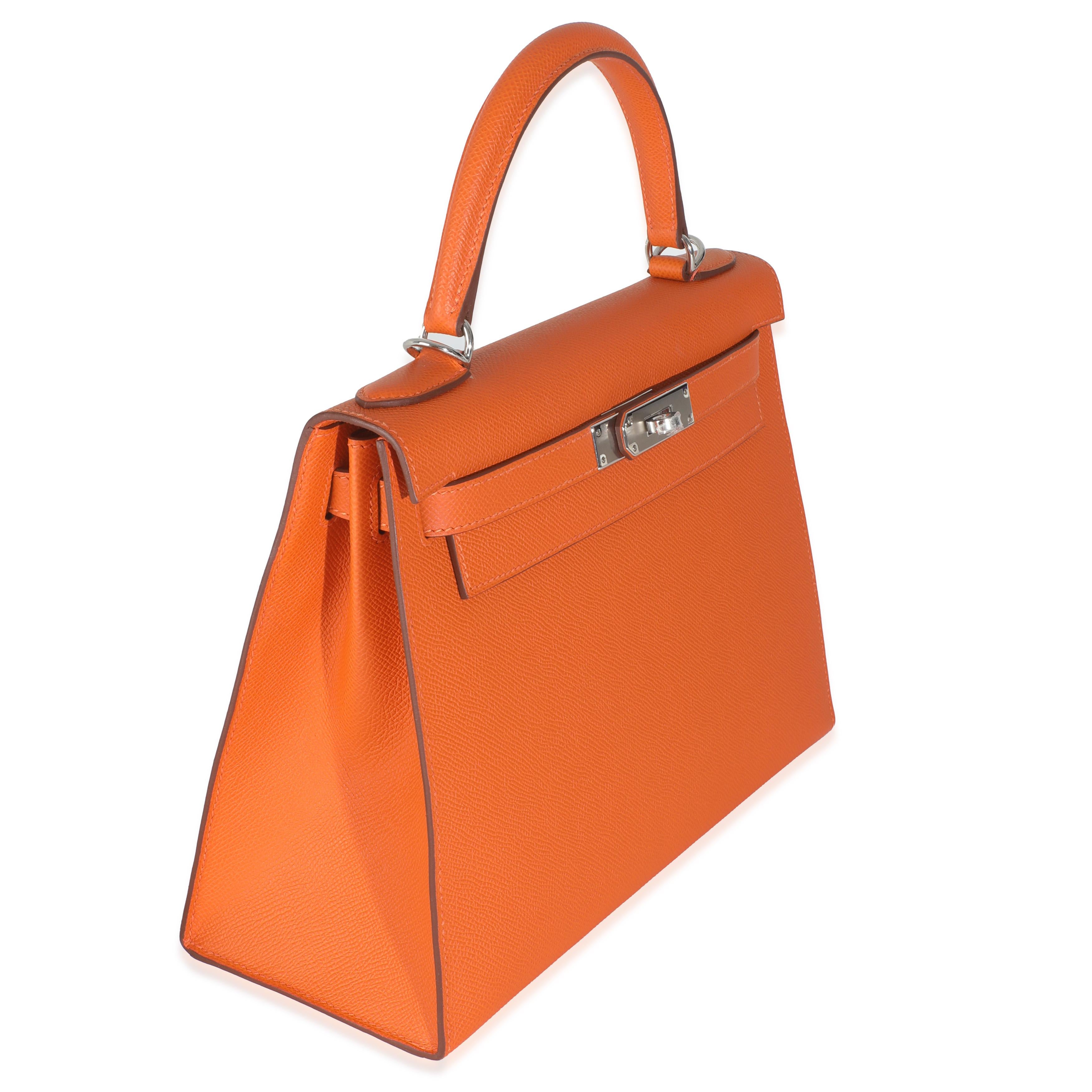 Hermès Orange Epsom Sellier Kelly 28 PHW In Excellent Condition For Sale In New York, NY
