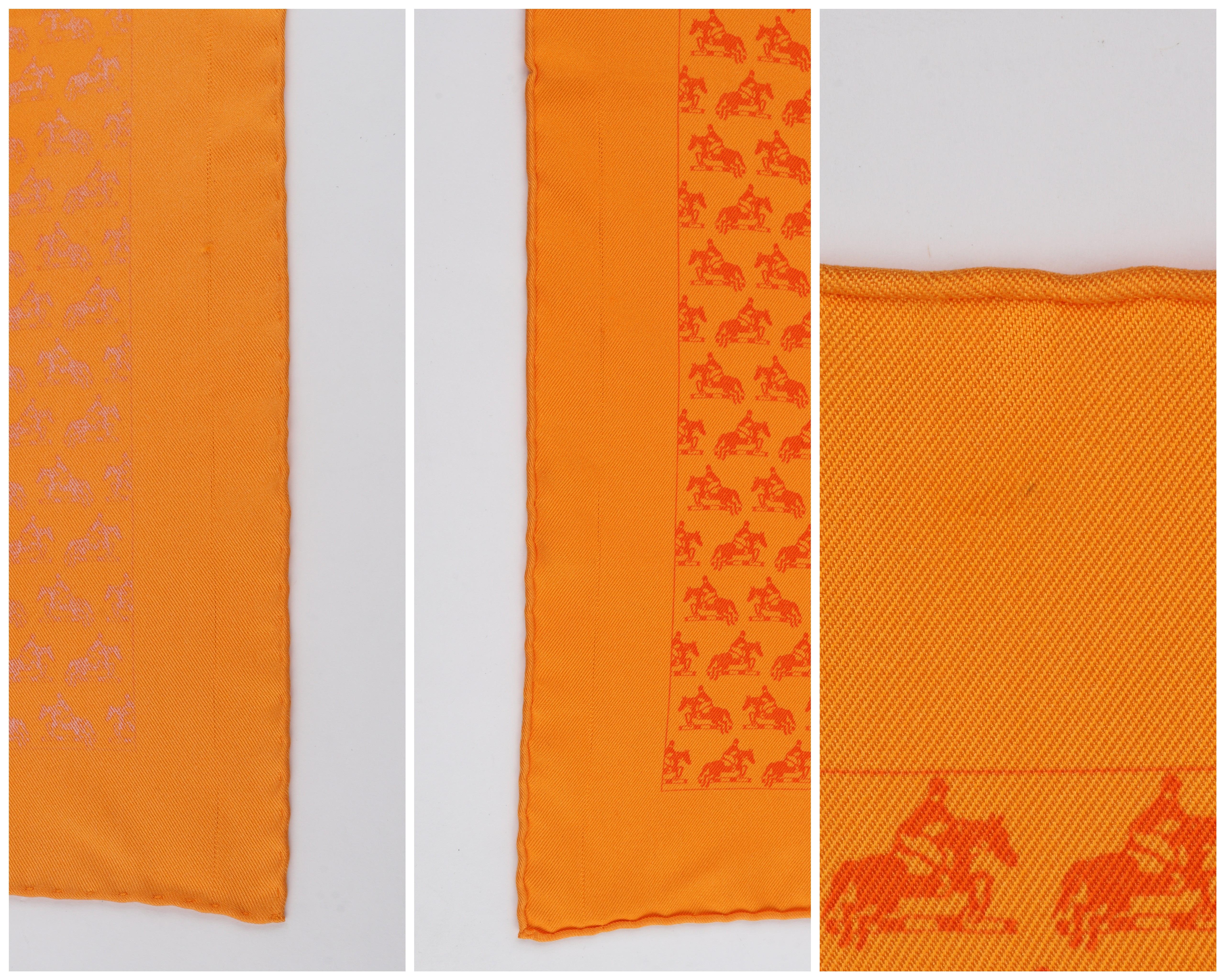 HERMES Orange Equestrian Equine Jump Print Stripe Silk Twill Square Scarf 1