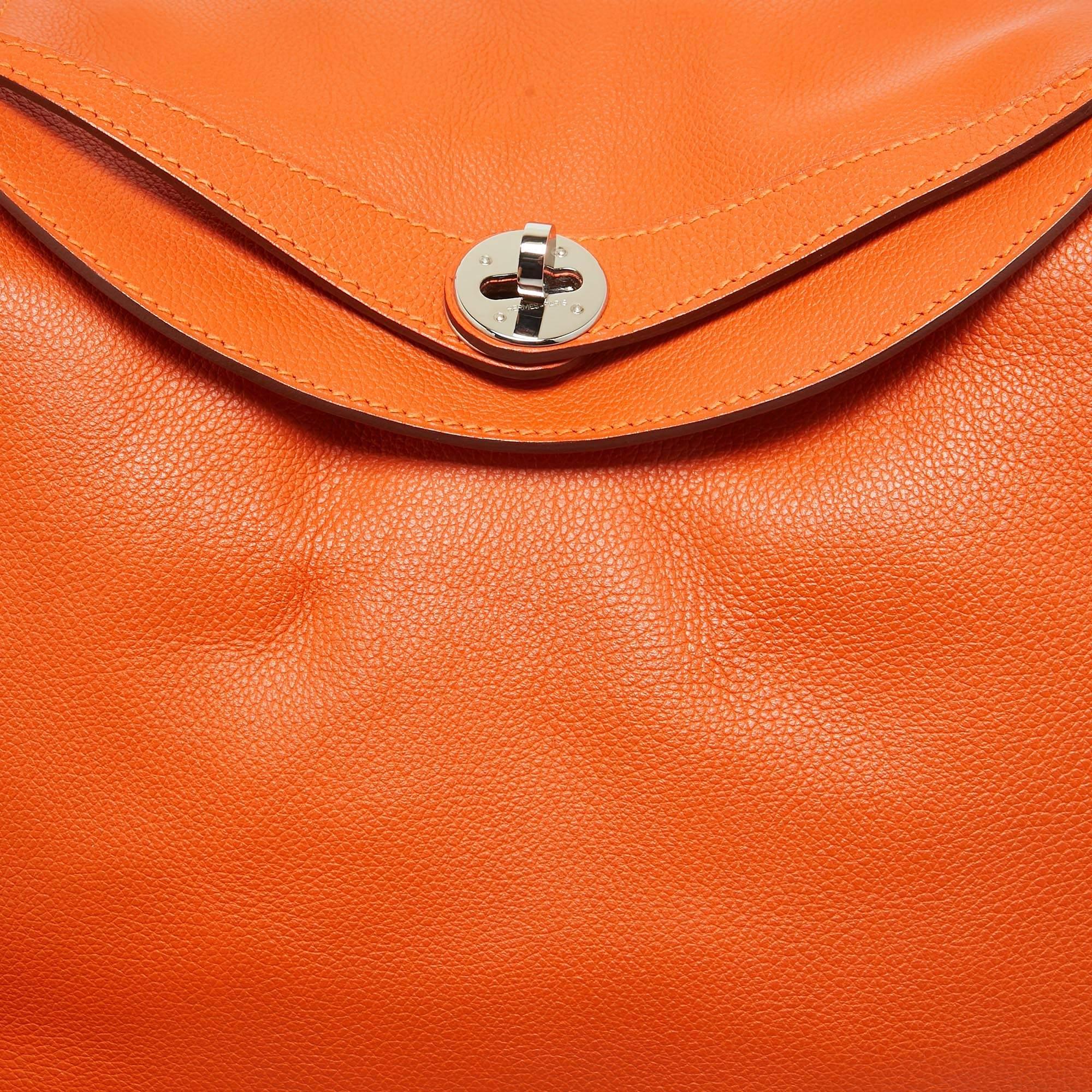 Hermes Orange Evercolor Leather Palladium Finish Lindy 30 Bag For Sale 1