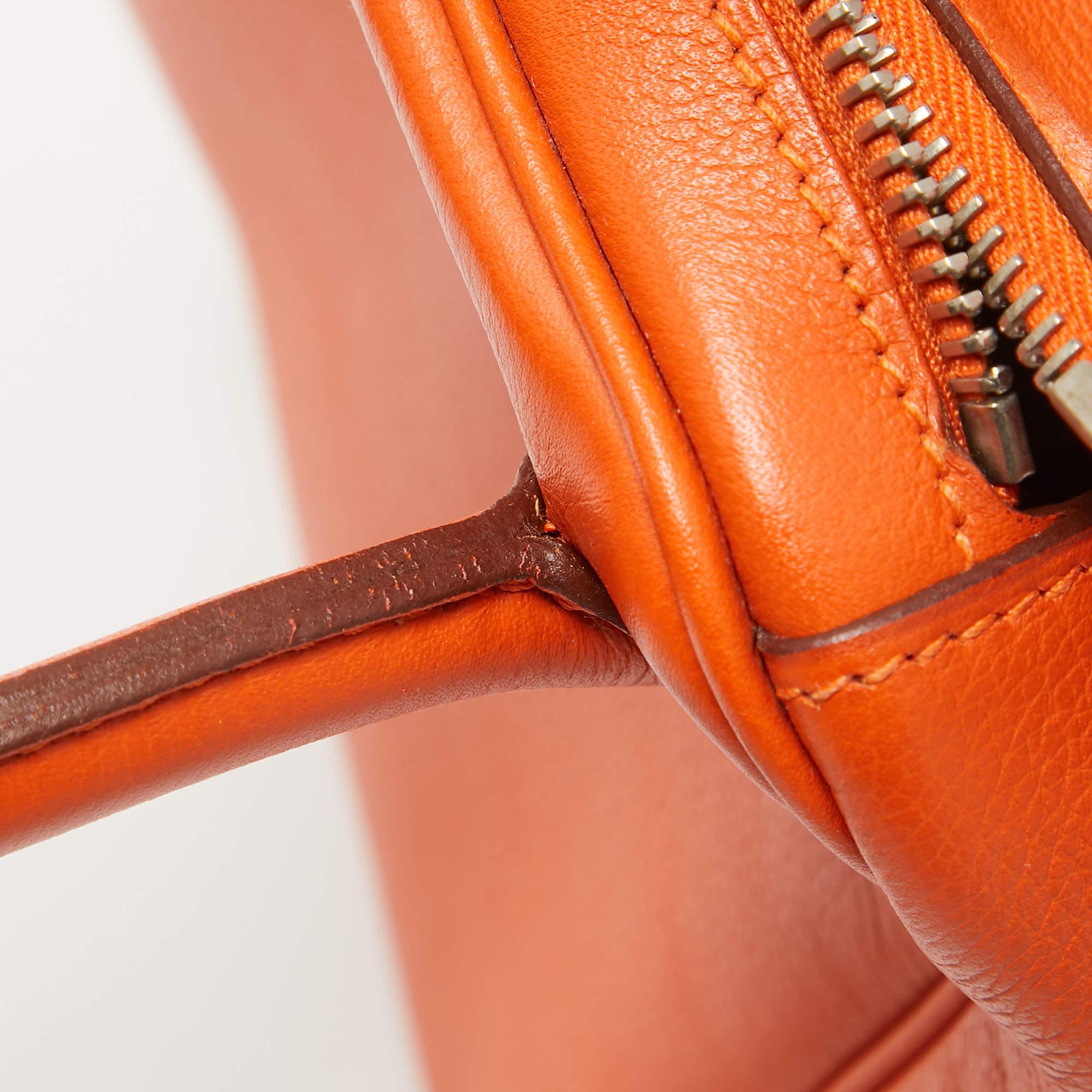 Hermes Orange Evercolor Leather Palladium Finish Lindy 30 Bag For Sale 2