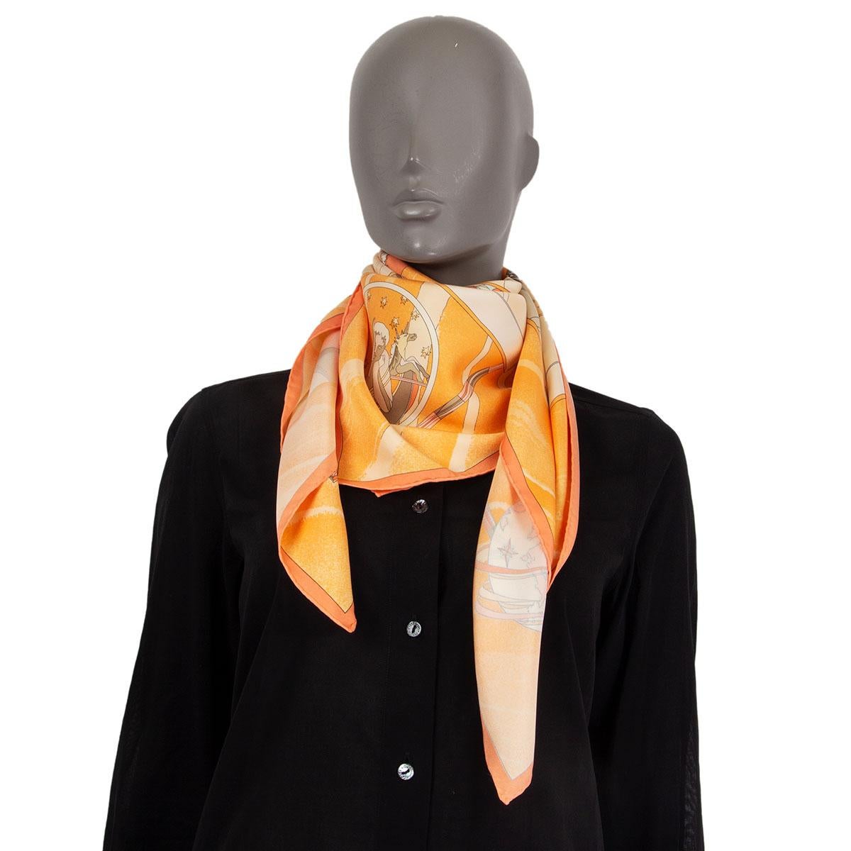 Orange Hermes orange FACE AU LARGE 90 silk Scarf For Sale