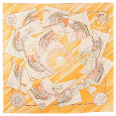 Hermes orange FACE AU LARGE 90 silk Scarf