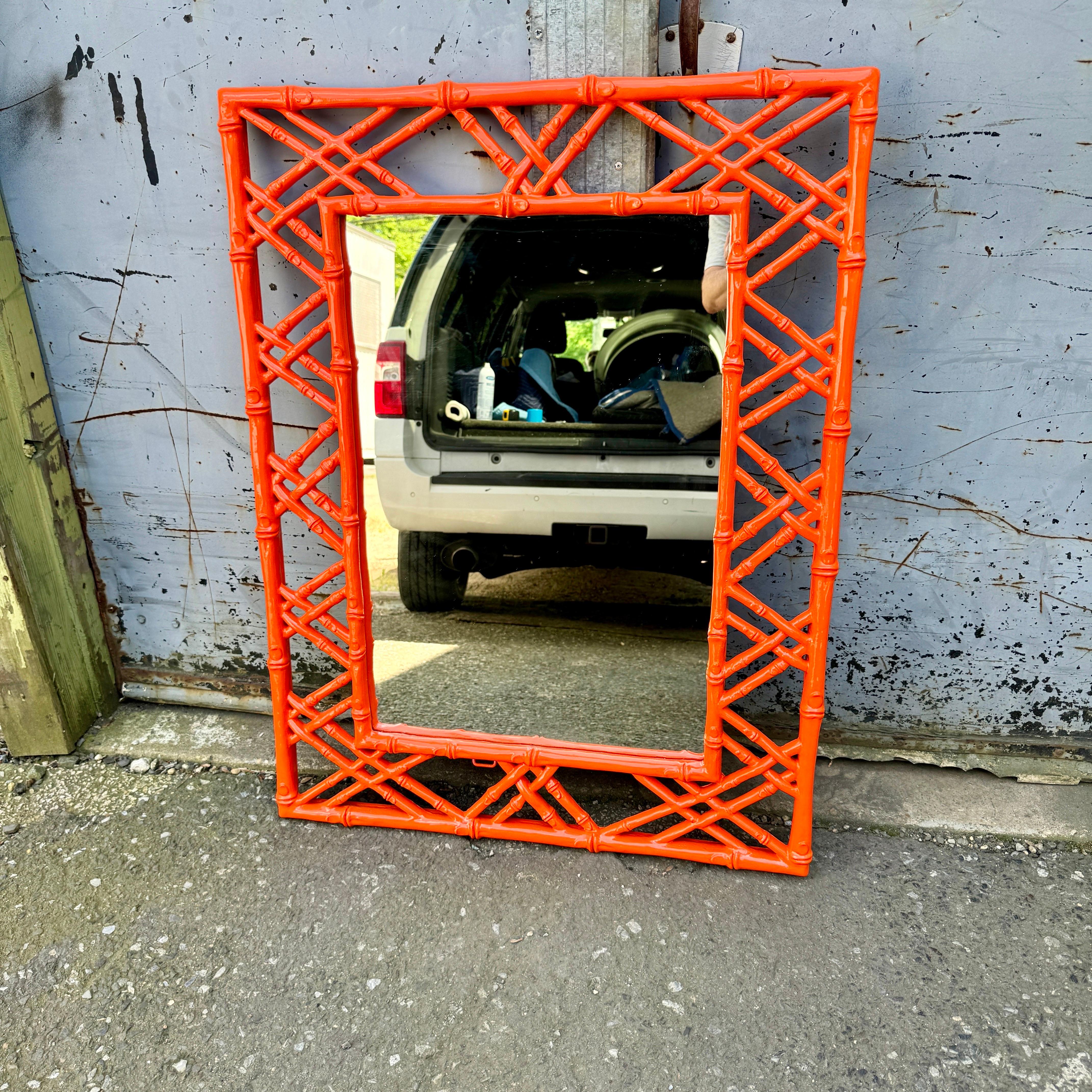 Hermes Orange Faux Bamboo Rectangular Metal Wall Mirror Mid-Century Modern 6