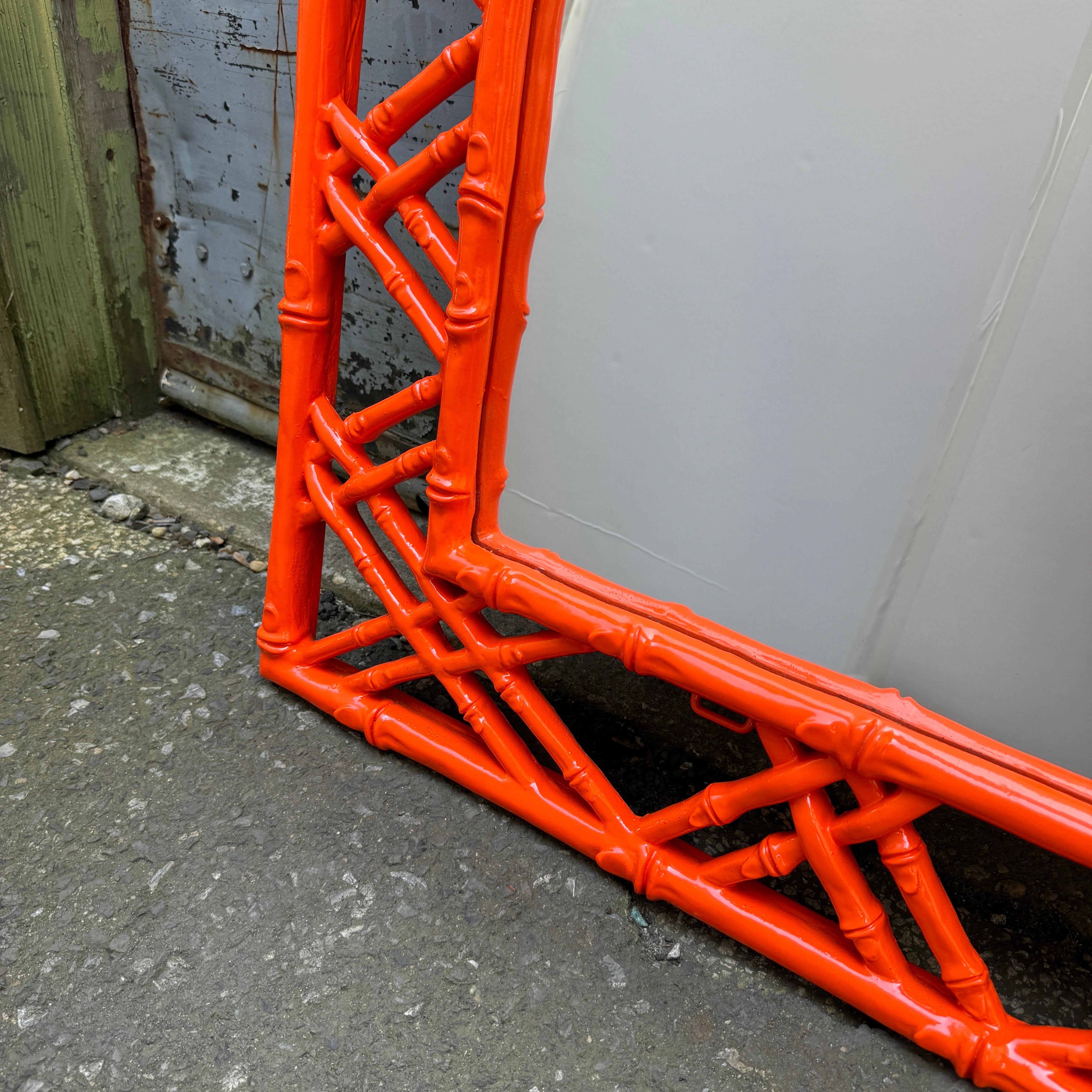 Hermes Orange Faux Bamboo Rectangular Metal Wall Mirror Mid-Century Modern 8