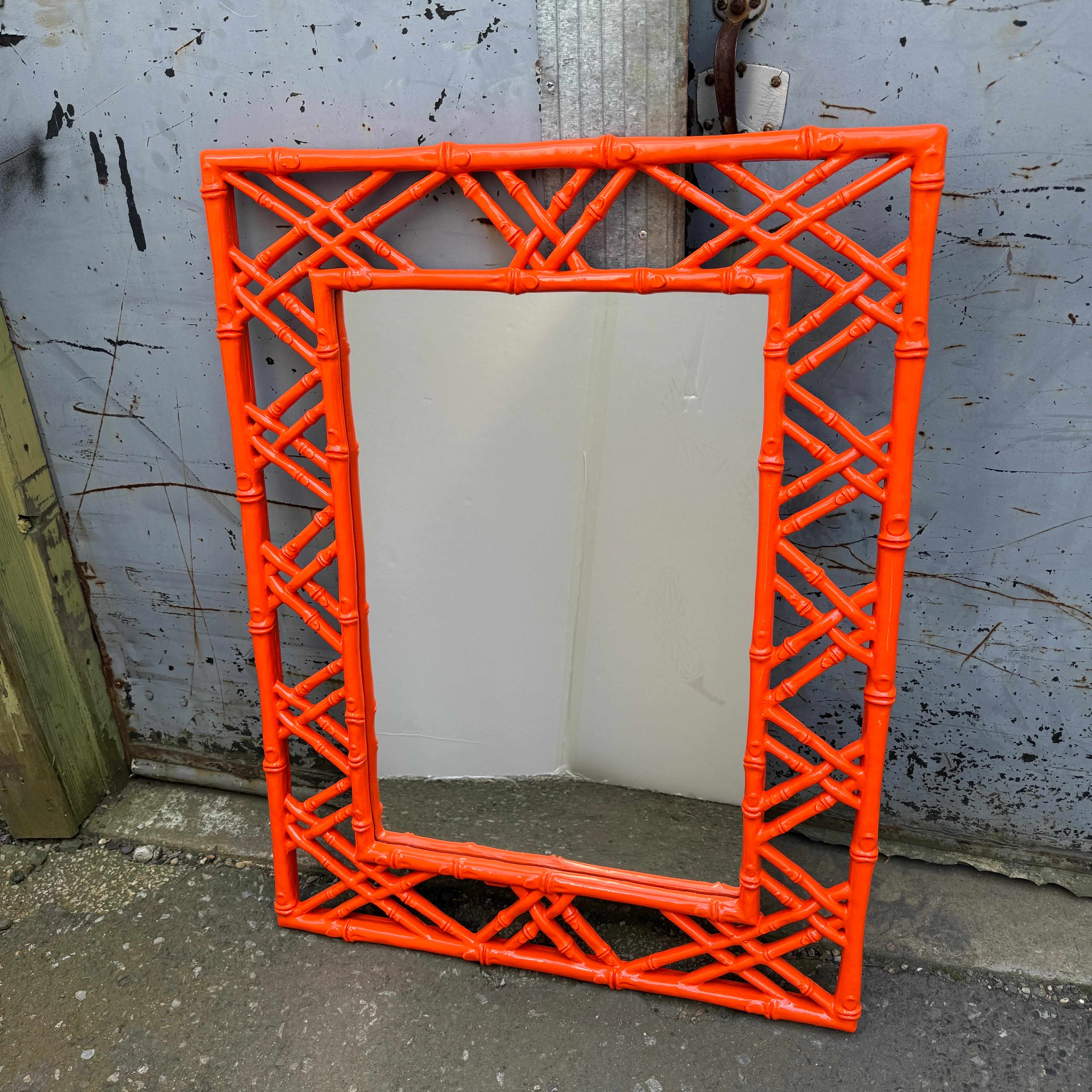 Hermes Orange Faux Bamboo Rectangular Metal Wall Mirror Mid-Century Modern 9