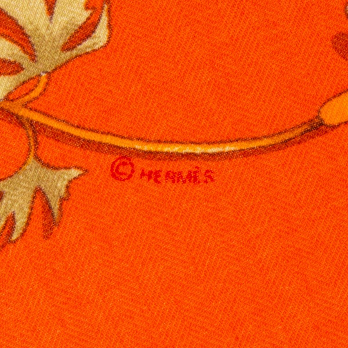 Hermes orange FLEURS ET PLUMES 140 silk twill Scarf 1
