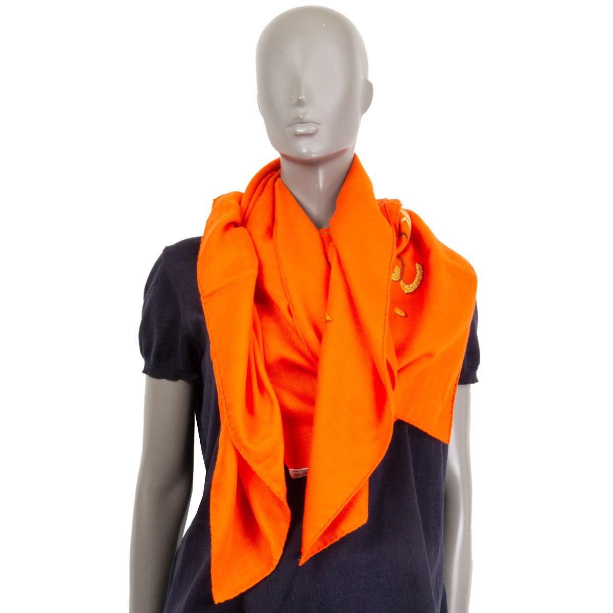 Hermes orange FLEURS ET PLUMES 140 silk twill Scarf 3