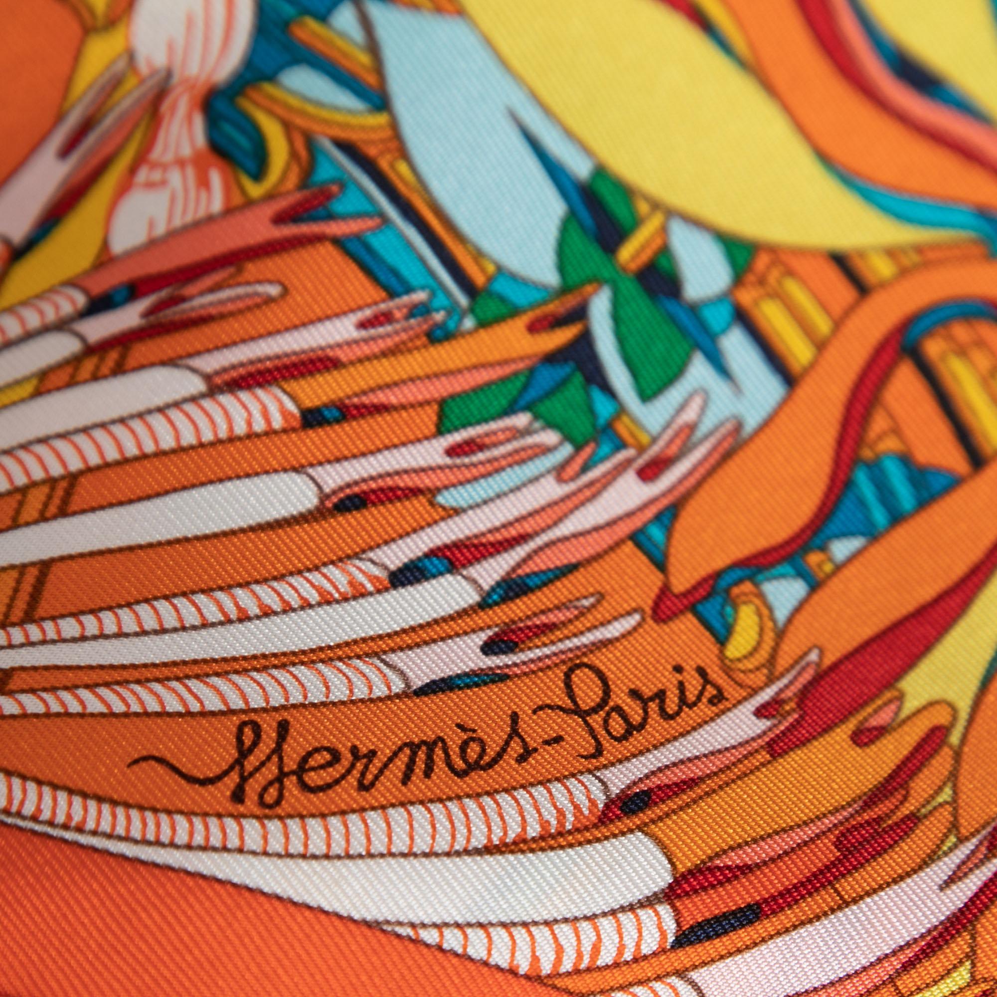 Hermès Orange Foliage Print Silk Scarf In Good Condition In Dubai, Al Qouz 2