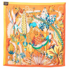 Hermès Orange Foliage Print Silk Scarf