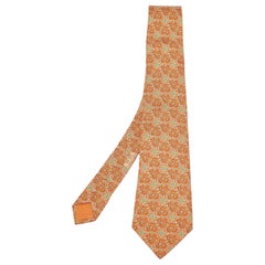 Hermès Orange France Star Print Silk Traditional Tie