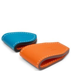 HERMES orange & Frida blue leather AT'H SET OF 2 MAGNETS Money Clip