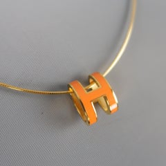 HERMES Orange Gold Plated Sterling Silver H Pop Necklace