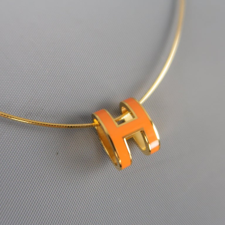 HERMES Orange Gold Plated Sterling Silver H Pop Necklace at 1stDibs