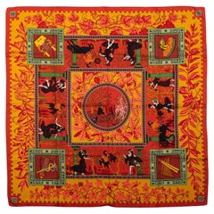 Hermès Orange Greek Scene Silk Scarf