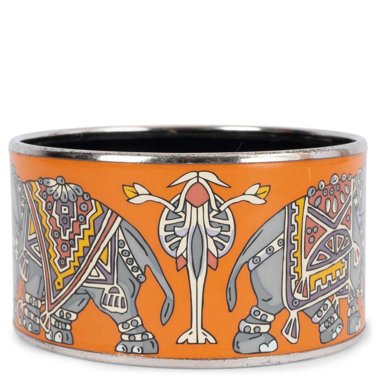 HERMES orange & grey enamel TORANA EXTRA WIDE Bangle Bracelet L In Fair Condition In Zürich, CH
