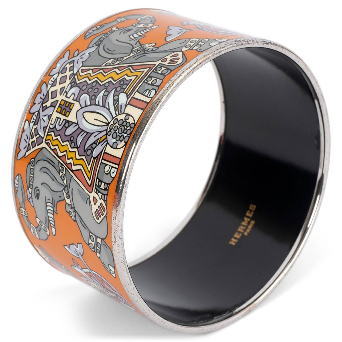 Women's HERMES orange & grey enamel TORANA EXTRA WIDE Bangle Bracelet L