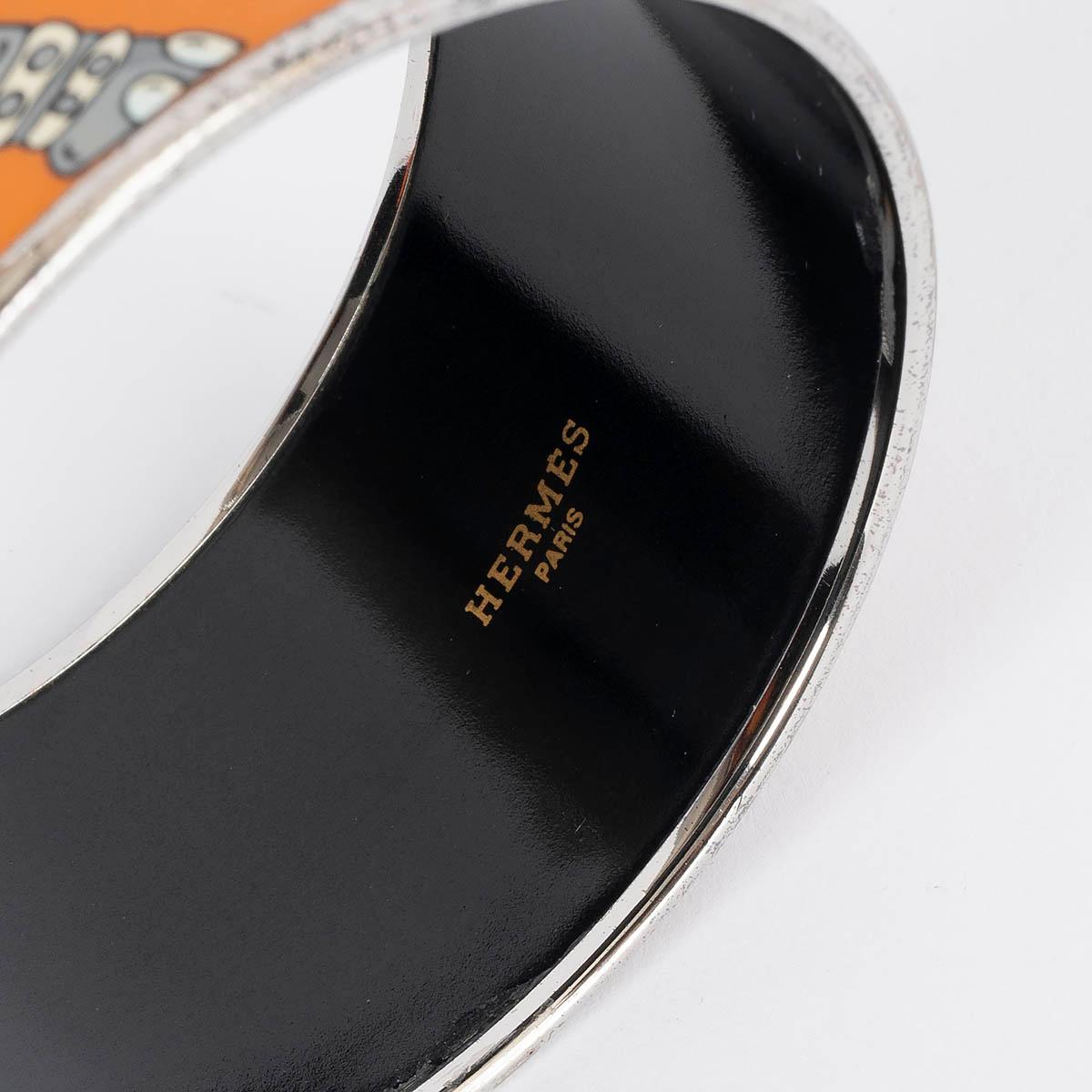 HERMES orange & grey enamel TORANA EXTRA WIDE Bangle Bracelet L 1